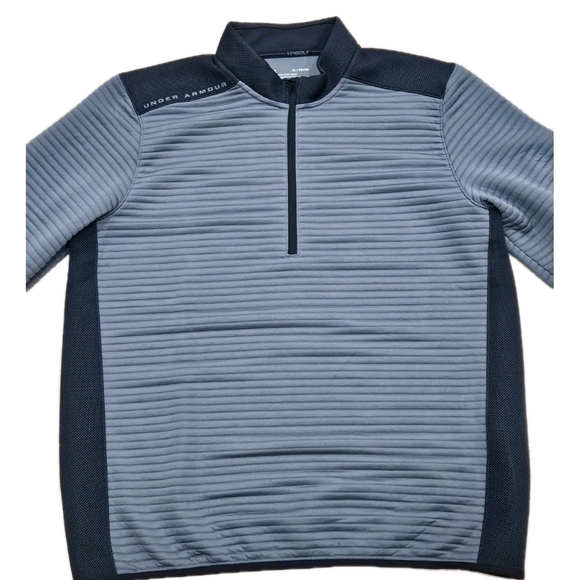 Under Armour 1/4 Zip Ribbed Pullover Men's Size XL Gray Black Trim Coldgear - Picture 2 of 10